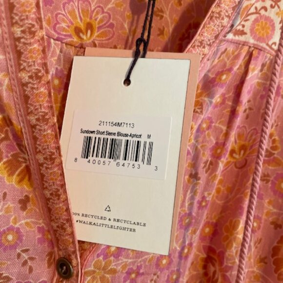 Spell Sundown Short Sleeve Blouse Apricot Floral Medium Orange Pink NWT $149 - Picture 10 of 15